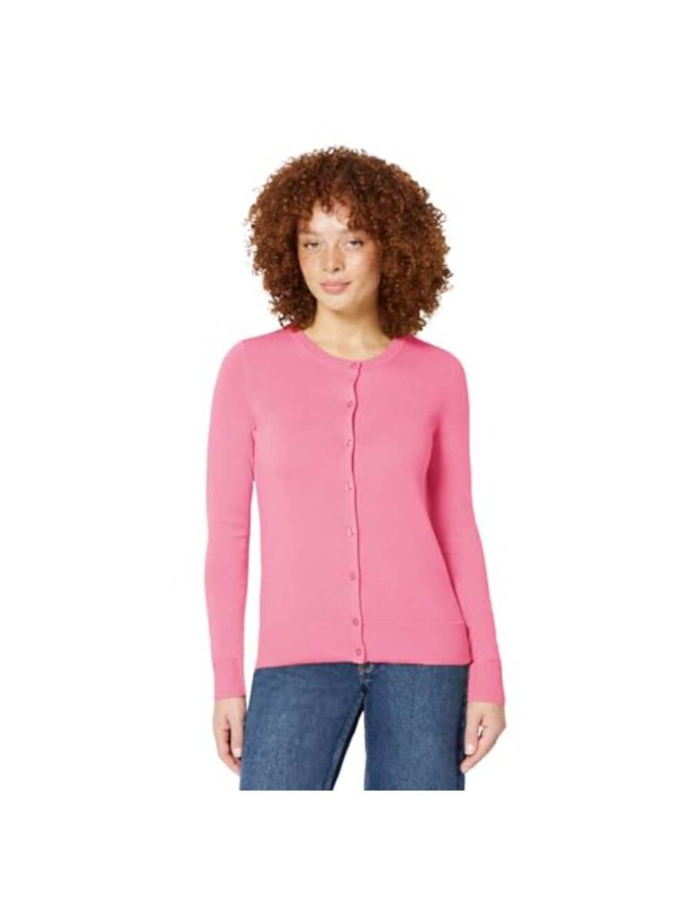 Plus Size Lightweight Button Front Crewneck Cardigan Sweater